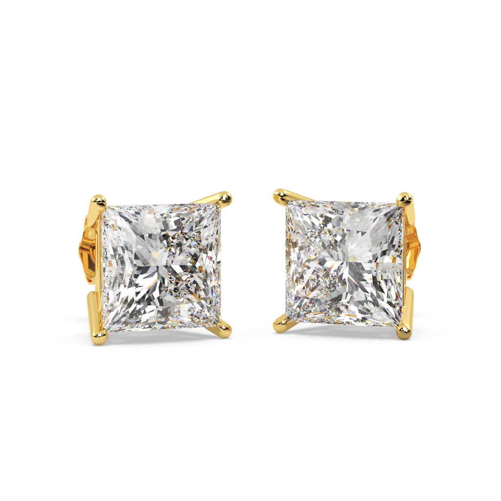 4.00ct. Princess Moissanite Stud Earrings 18kt Yellow Gold (F-G, VVS1)
