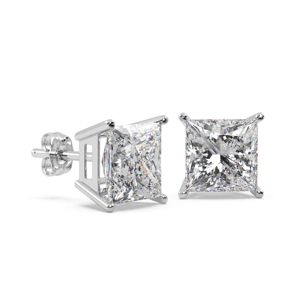4.00ct. Princess Moissanite Stud Earrings Palladium (F-G, VVS1)