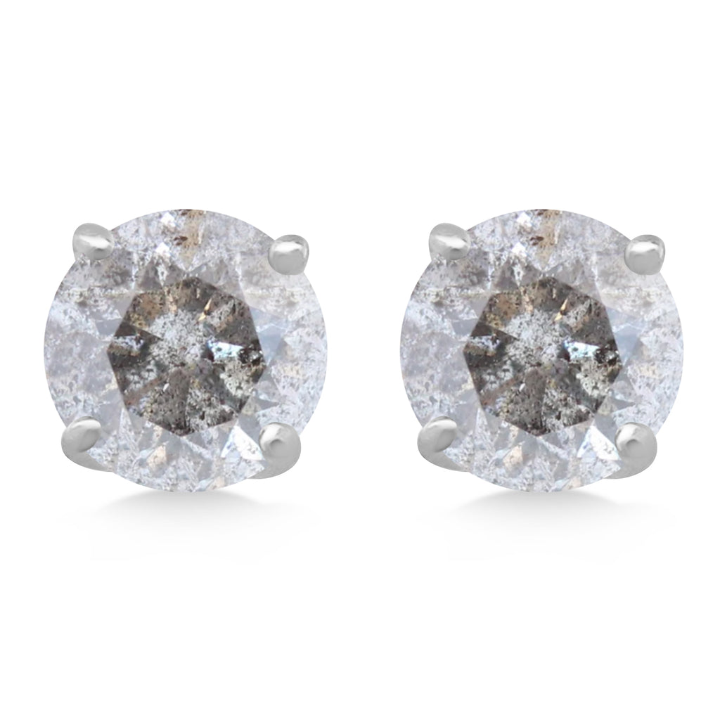 2.50ct. 4-Prong Basket Salt & Pepper Diamond Stud Earrings 18kt White Gold