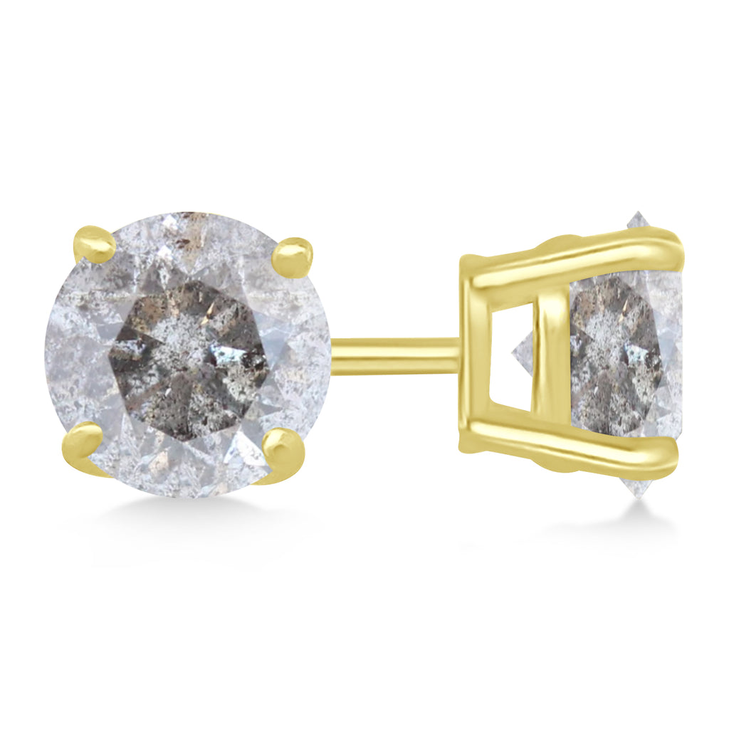 1.00ct. 4-Prong Basket Salt & Pepper Diamond Stud Earrings 18kt Yellow Gold