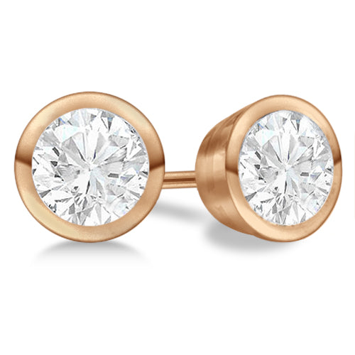 0.75ct. Bezel Set Lab Diamond Stud Earrings 14kt Rose Gold (G-H, SI1)
