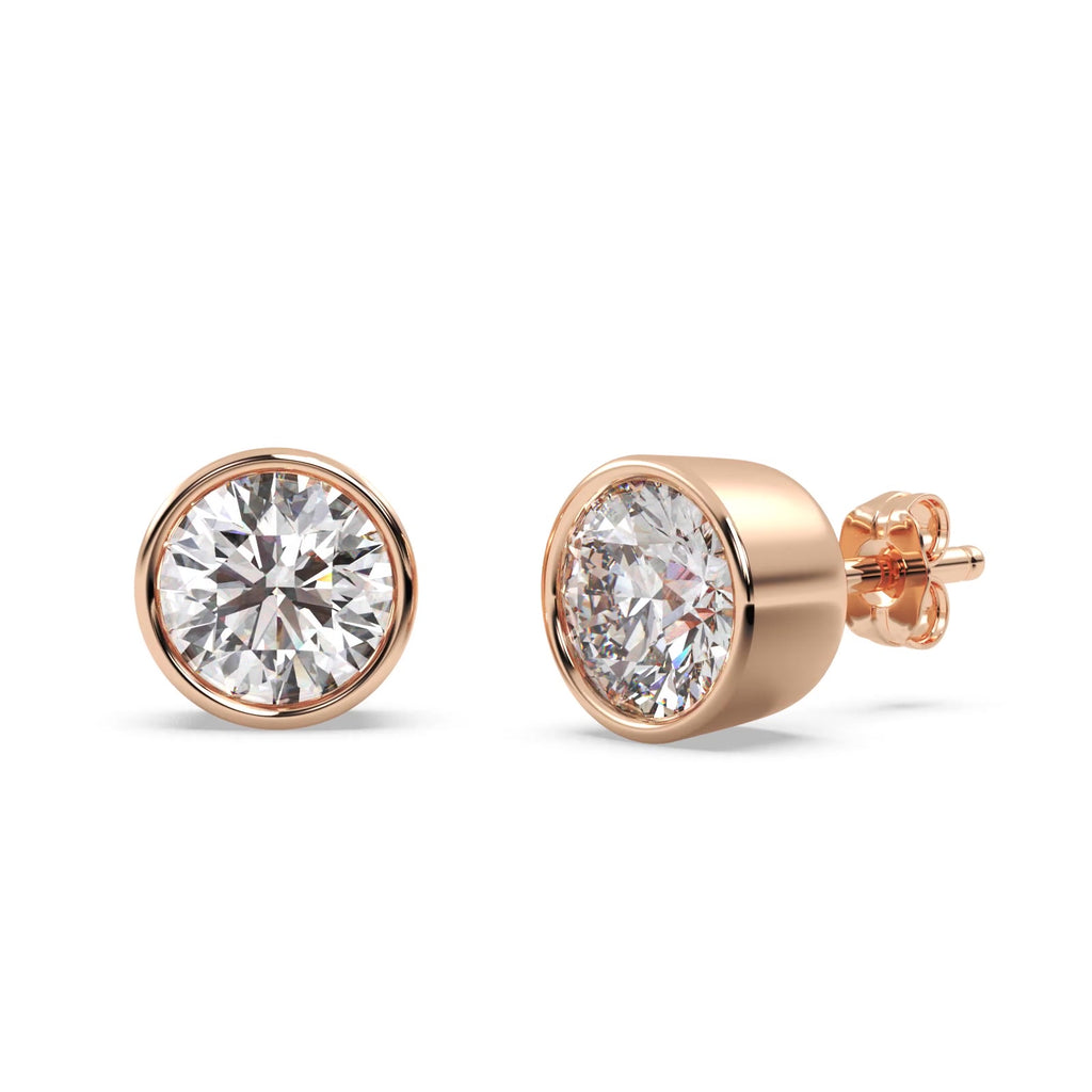 0.75ct. Bezel Set Lab Diamond Stud Earrings 14kt Rose Gold (G-H, SI1)