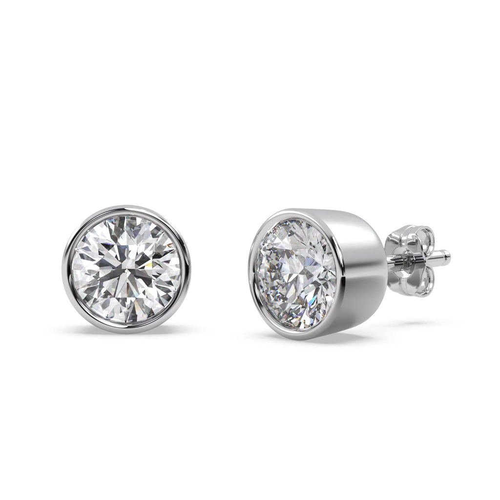 2.00ct. Bezel Set Lab Diamond Stud Earrings 18kt White Gold (F-G, VS1)
