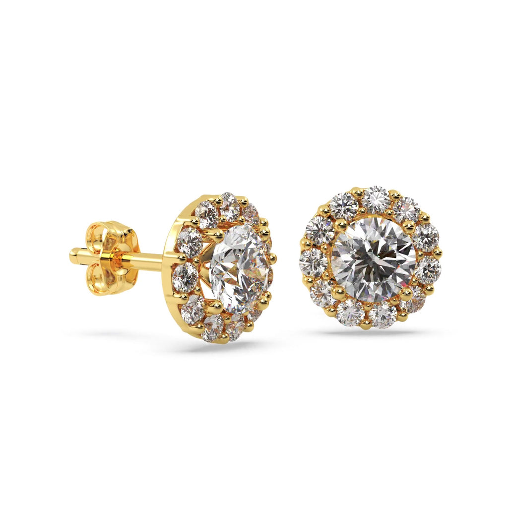0.75ct. Halo Diamond Stud Earrings 18kt Yellow Gold (H, SI1-SI2)