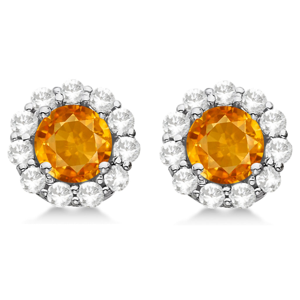Halo Citrine & Diamond Stud Earrings 14kt White Gold 1.92ct.
