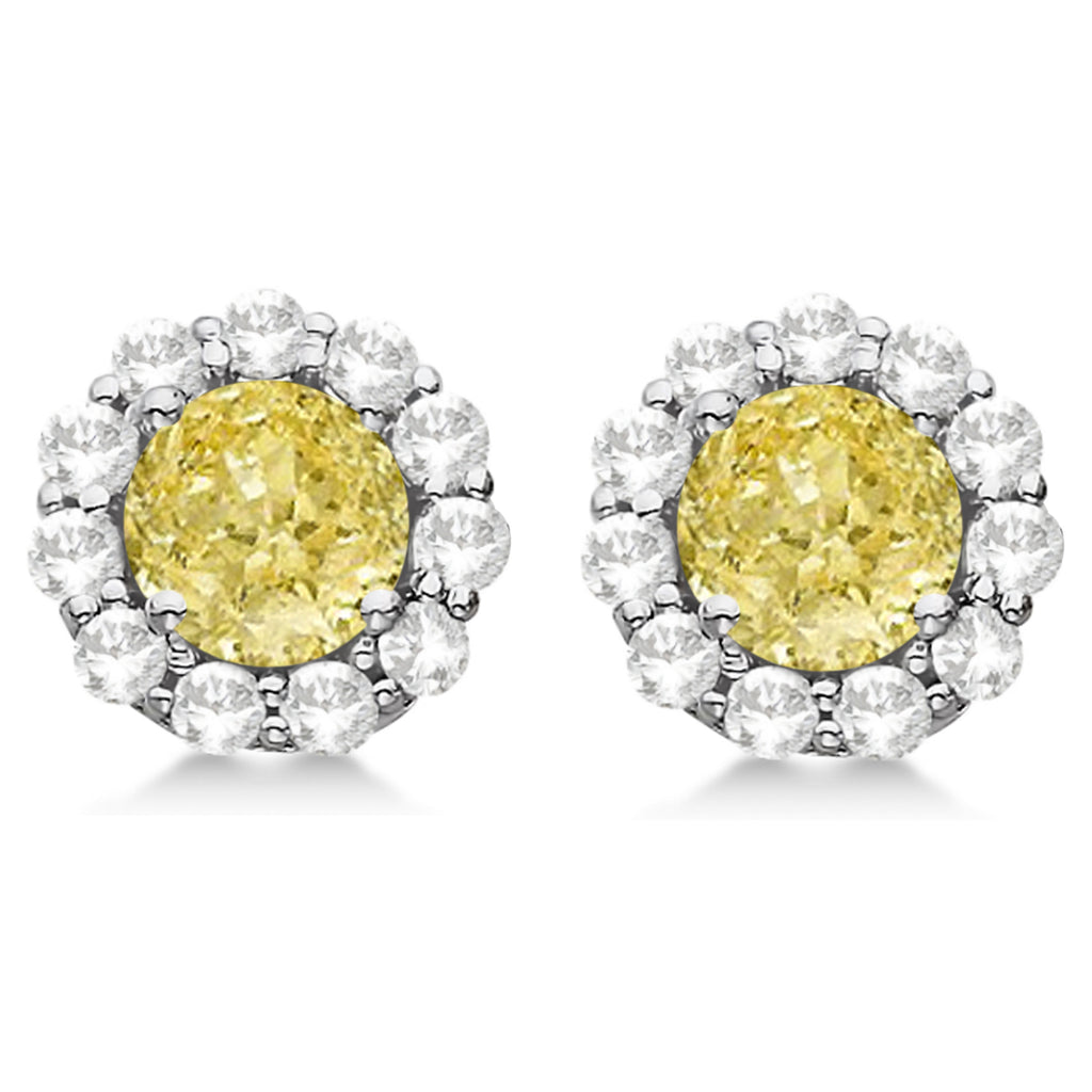 Halo Yellow Diamond & Diamond Stud Earrings 14kt White Gold 2.02ct.