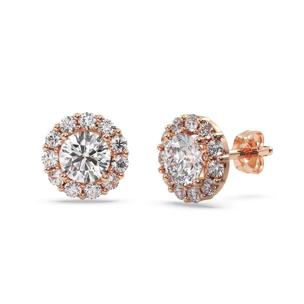 1.50ct. Halo Diamond Stud Earrings 14kt Rose Gold (G-H, VS2-SI1)