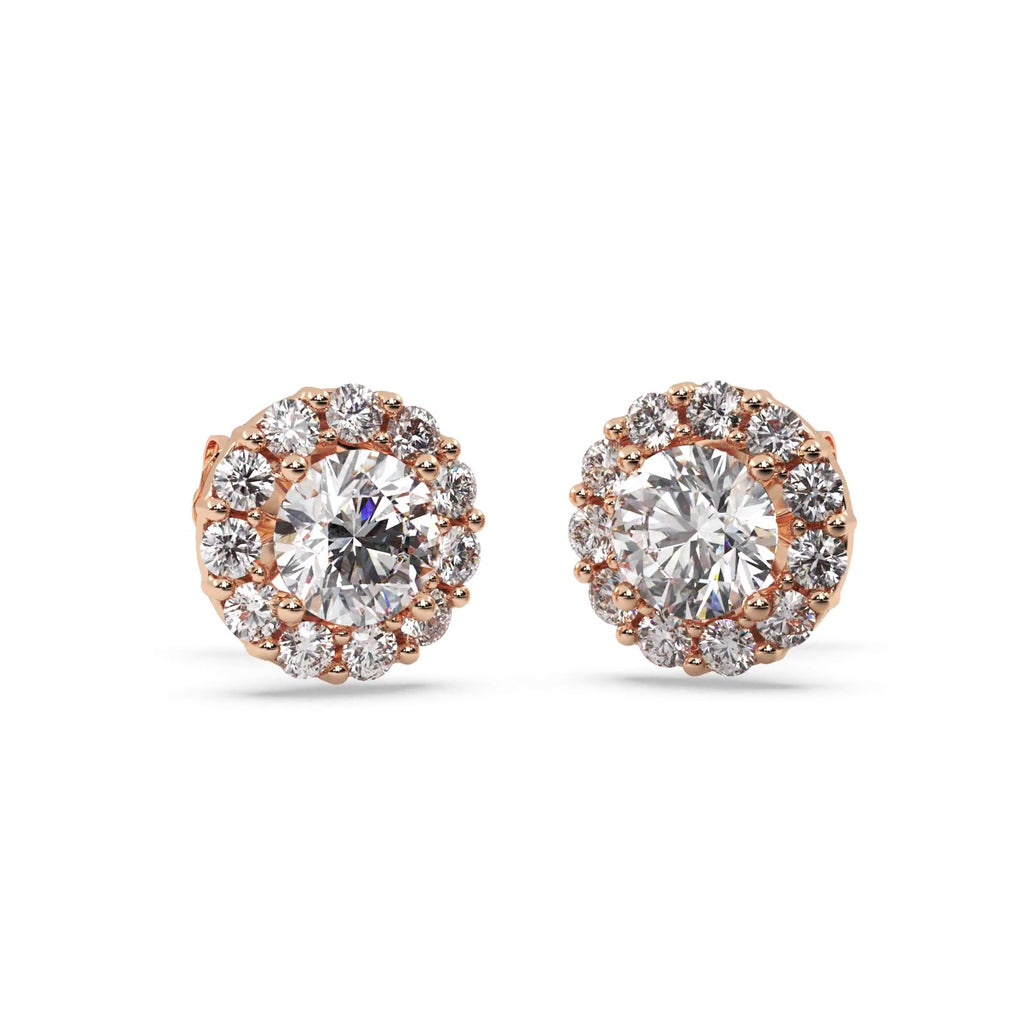 1.50ct. Halo Diamond Stud Earrings 14kt Rose Gold (G-H, VS2-SI1)