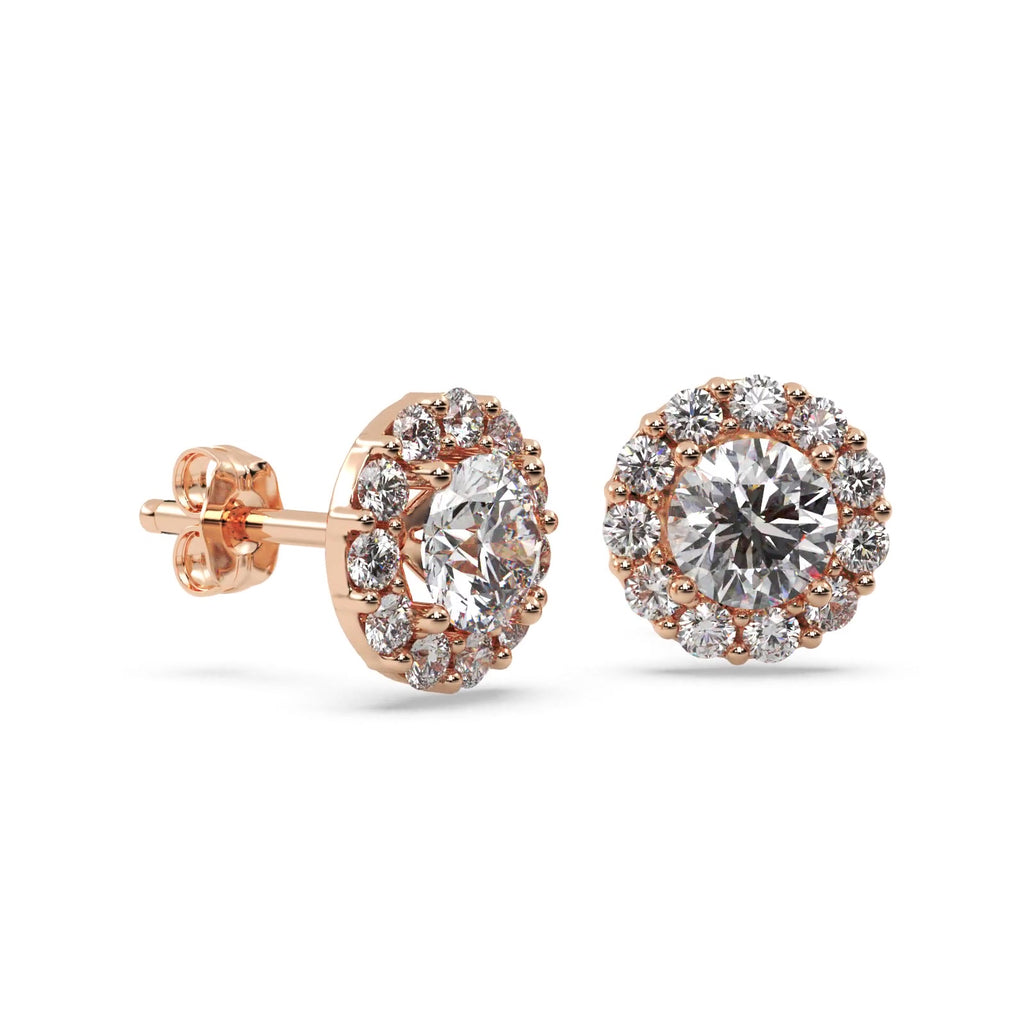1.50ct. Halo Diamond Stud Earrings 14kt Rose Gold (G-H, VS2-SI1)