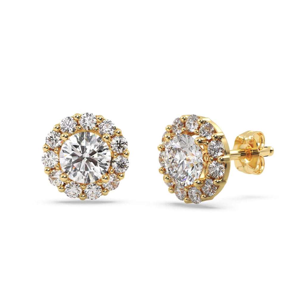 1.50ct. Halo Diamond Stud Earrings 14kt Yellow Gold (G-H, VS2-SI1)