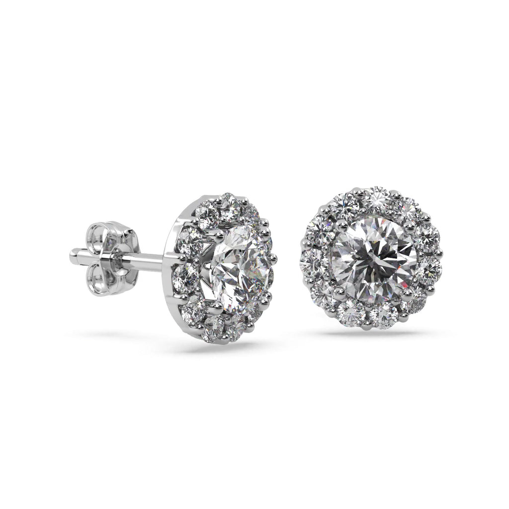 0.75ct. Halo Lab Diamond Stud Earrings 18kt White Gold (G-H, SI1)