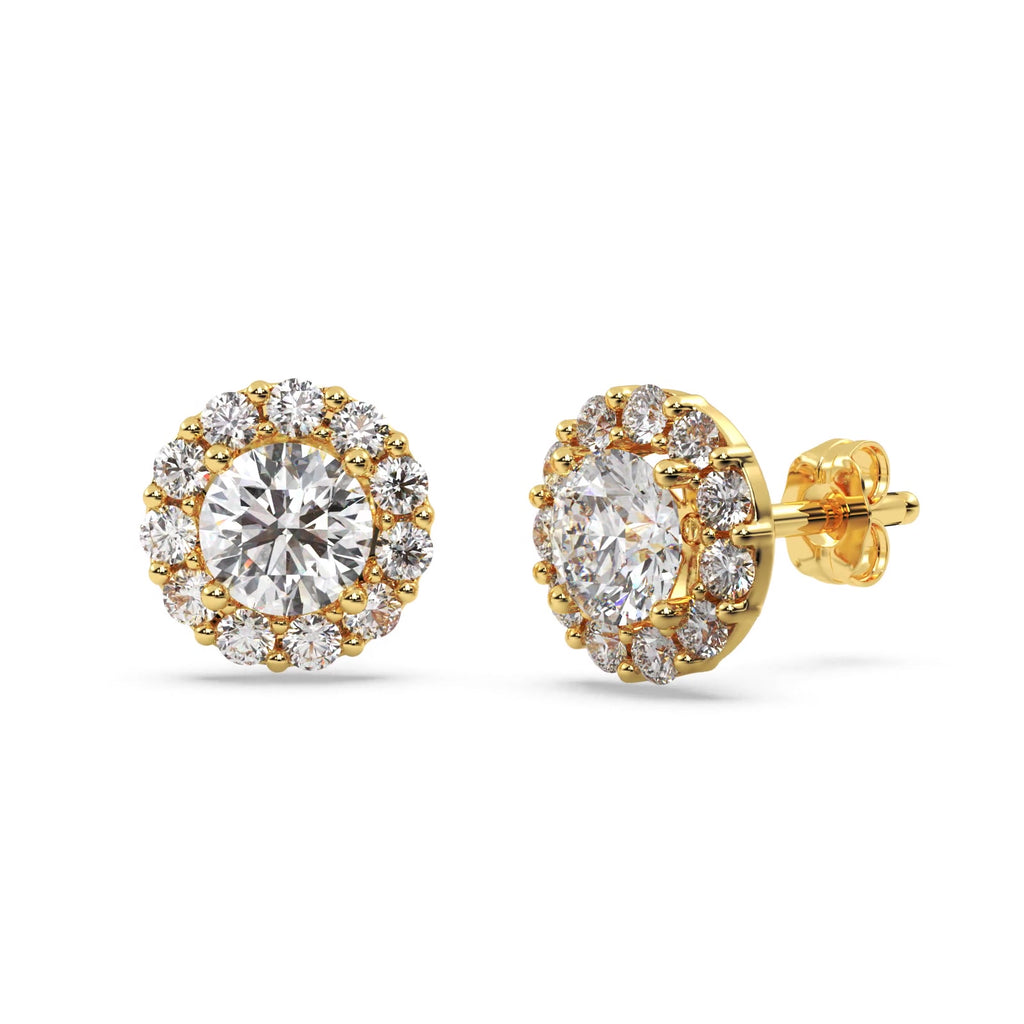 3.00ct. Halo Lab Diamond Stud Earrings 18kt Yellow Gold (F-G, VS1)