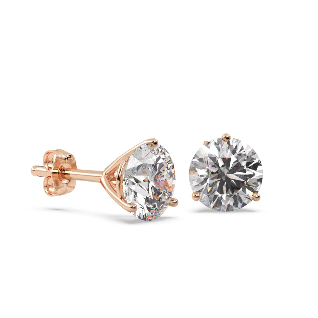 3.00ct. 3-Prong Martini Diamond Stud Earrings 14kt Rose Gold (G-H, VS2-SI1)