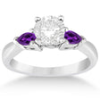 Pear Cut Three Stone Amethyst Engagement Ring 14k White Gold (0.50ct)