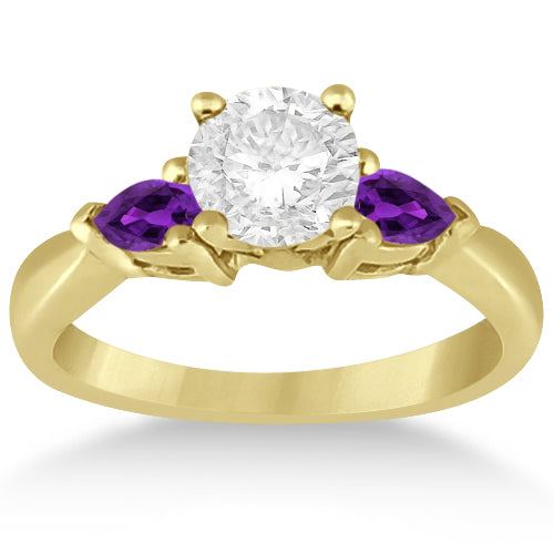 Pear Cut Three Stone Amethyst Engagement Ring 14k Yellow Gold (0.50ct)