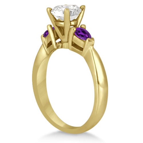 Pear Cut Three Stone Amethyst Engagement Ring 14k Yellow Gold (0.50ct)