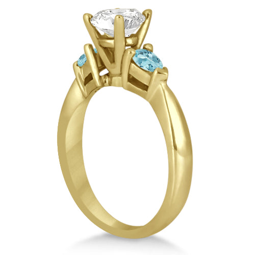 Pear Cut Three Stone Aquamarine Engagement Ring 14k Yellow Gold (0.50ct)