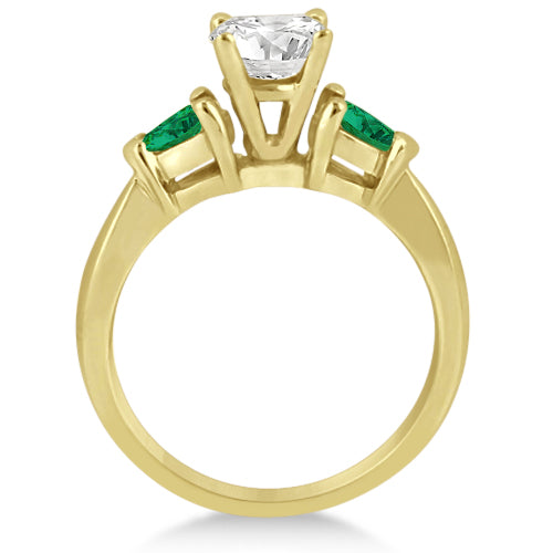 Pear Cut Three Stone Emerald Engagement Ring 14k Yellow Gold (0.50ct)