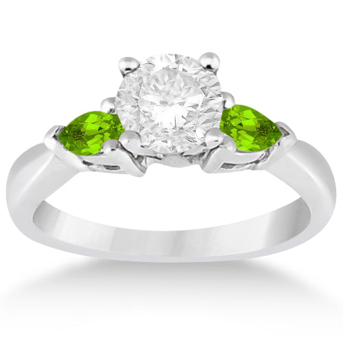 Pear Cut Three Stone Peridot Engagement Ring 14k White Gold (0.50ct)
