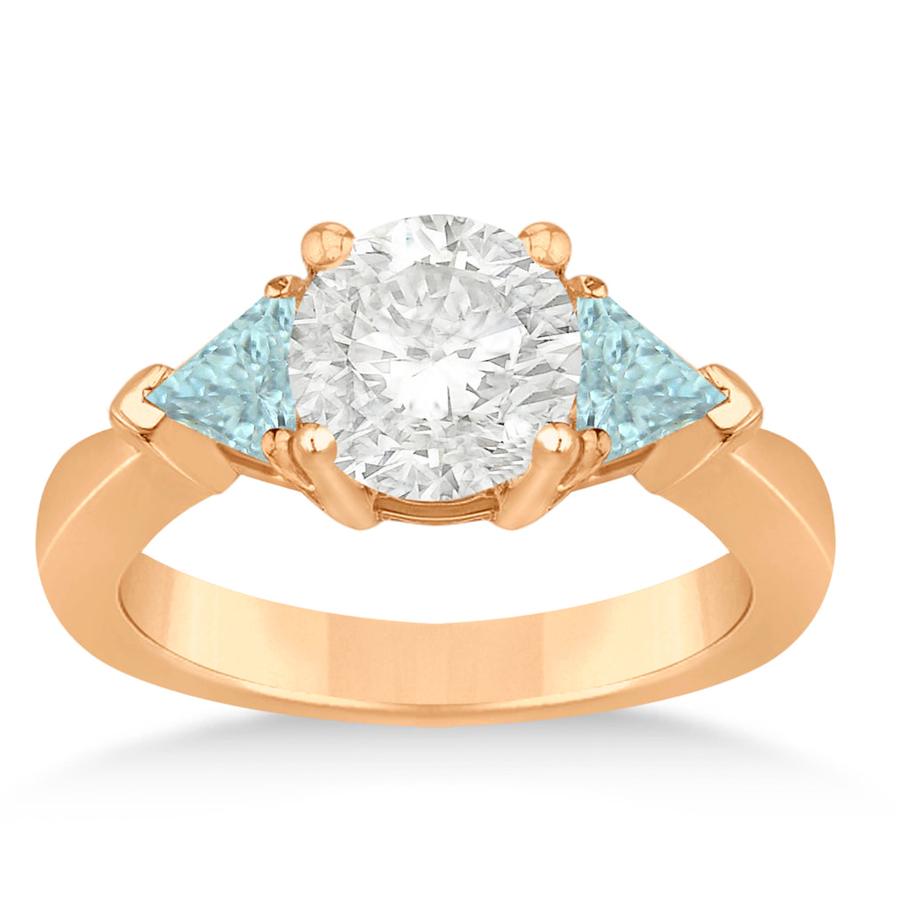 Aquamarine Three Stone Trilliant Engagement Ring 14k Rose Gold (0.70ct)