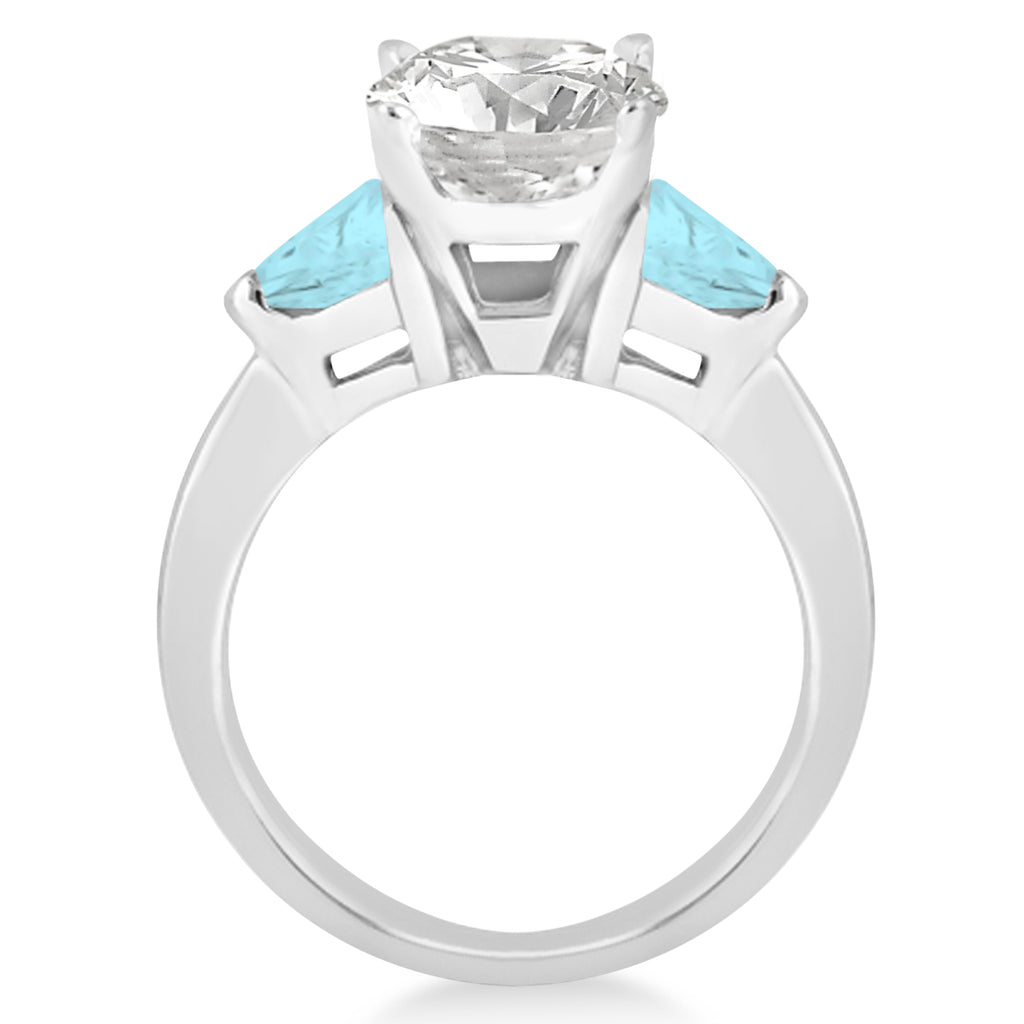 Aquamarine Three Stone Trilliant Engagement Ring 18k White Gold (0.70ct)