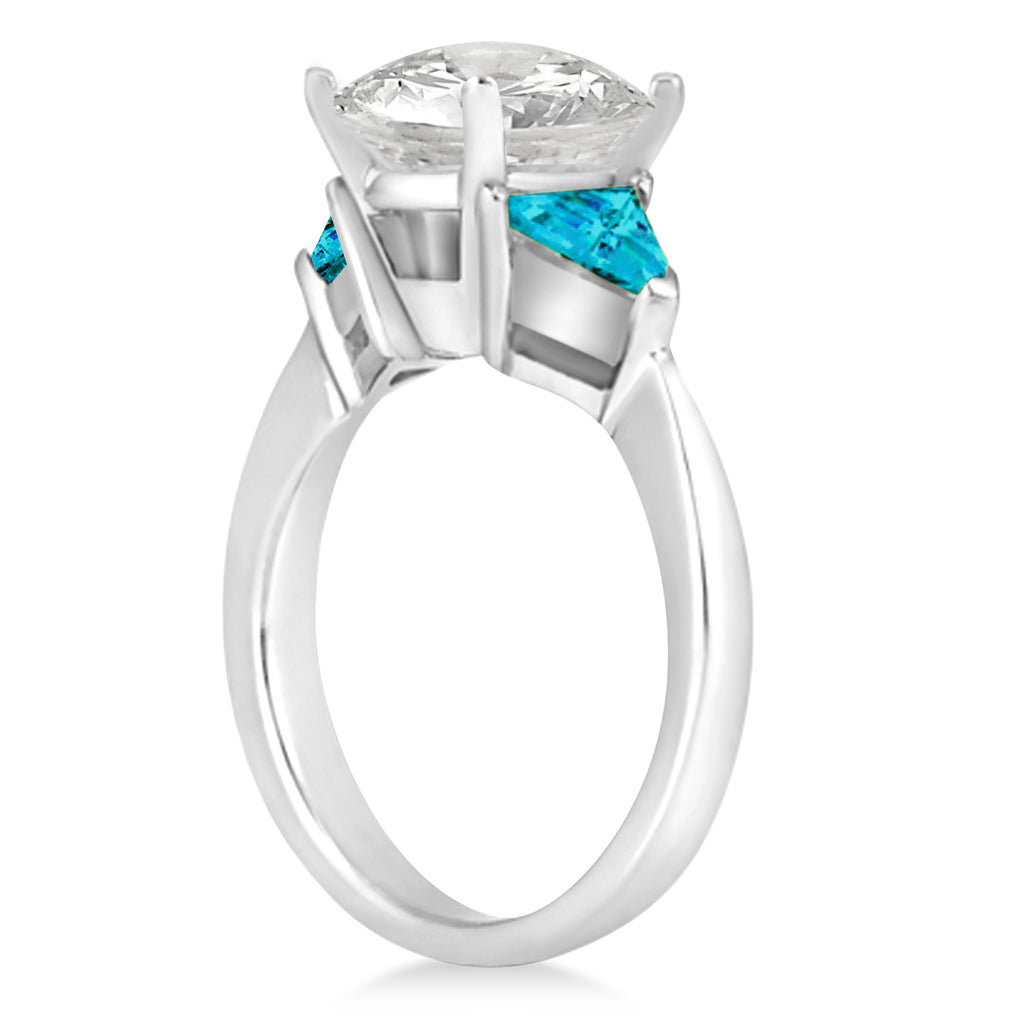 Blue Diamond Three Stone Trilliant Engagement Ring 14k White Gold (0.70ct)