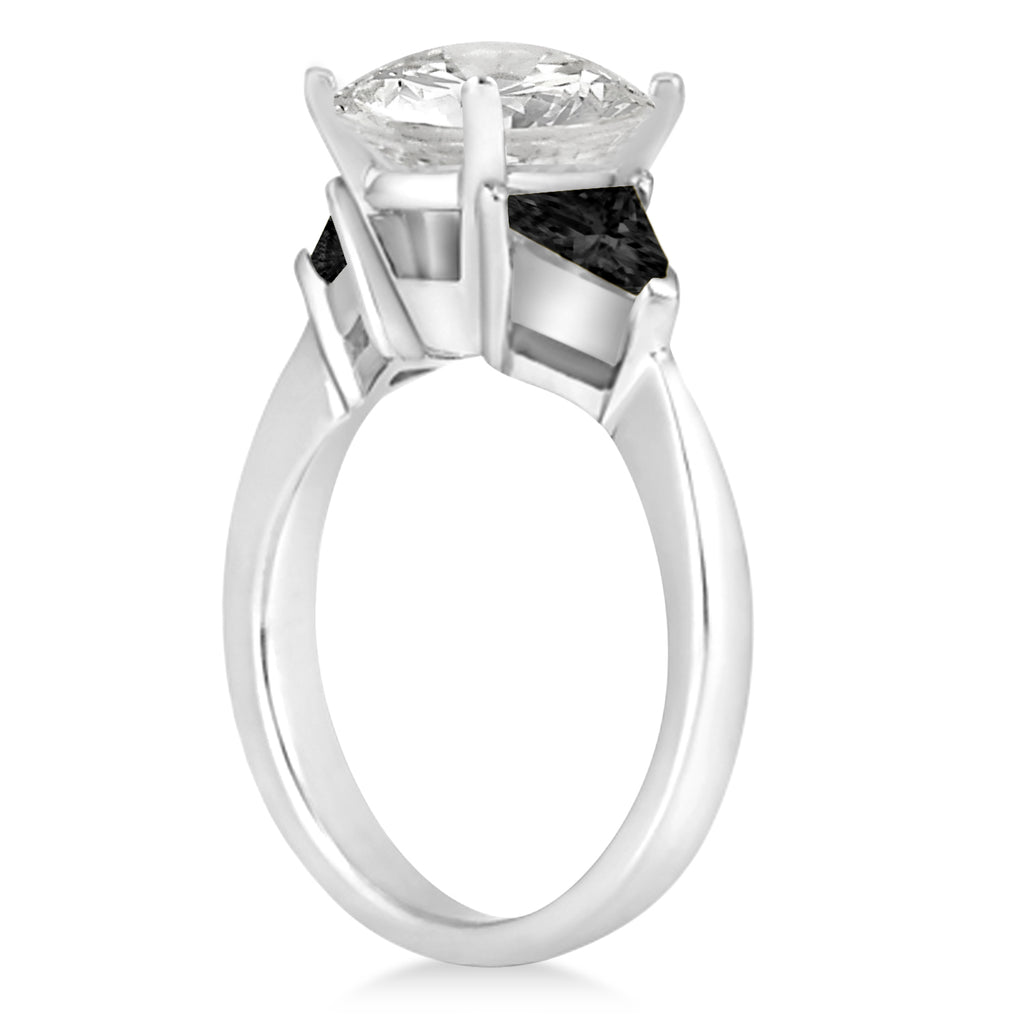 Black Diamond Three Stone Trilliant Engagement Ring 18k White Gold (0.70ct)