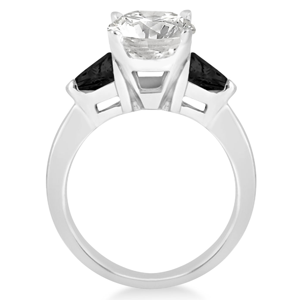 Black Diamond Three Stone Trilliant Engagement Ring 18k White Gold (0.70ct)