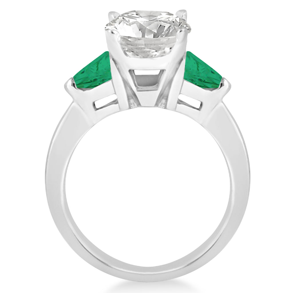 Emerald Three Stone Trilliant Engagement Ring 14k White Gold (0.70ct)