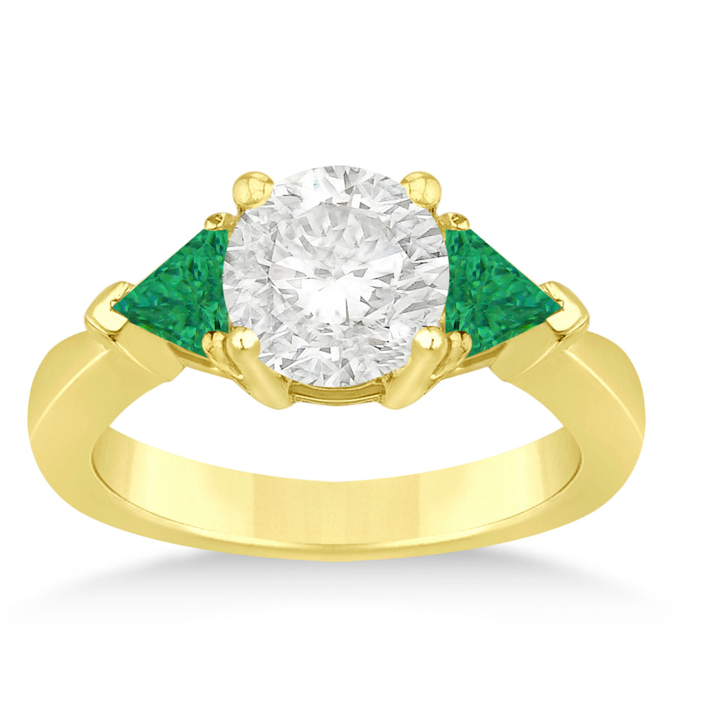 Emerald Three Stone Trilliant Engagement Ring 14k Yellow Gold (0.70ct)