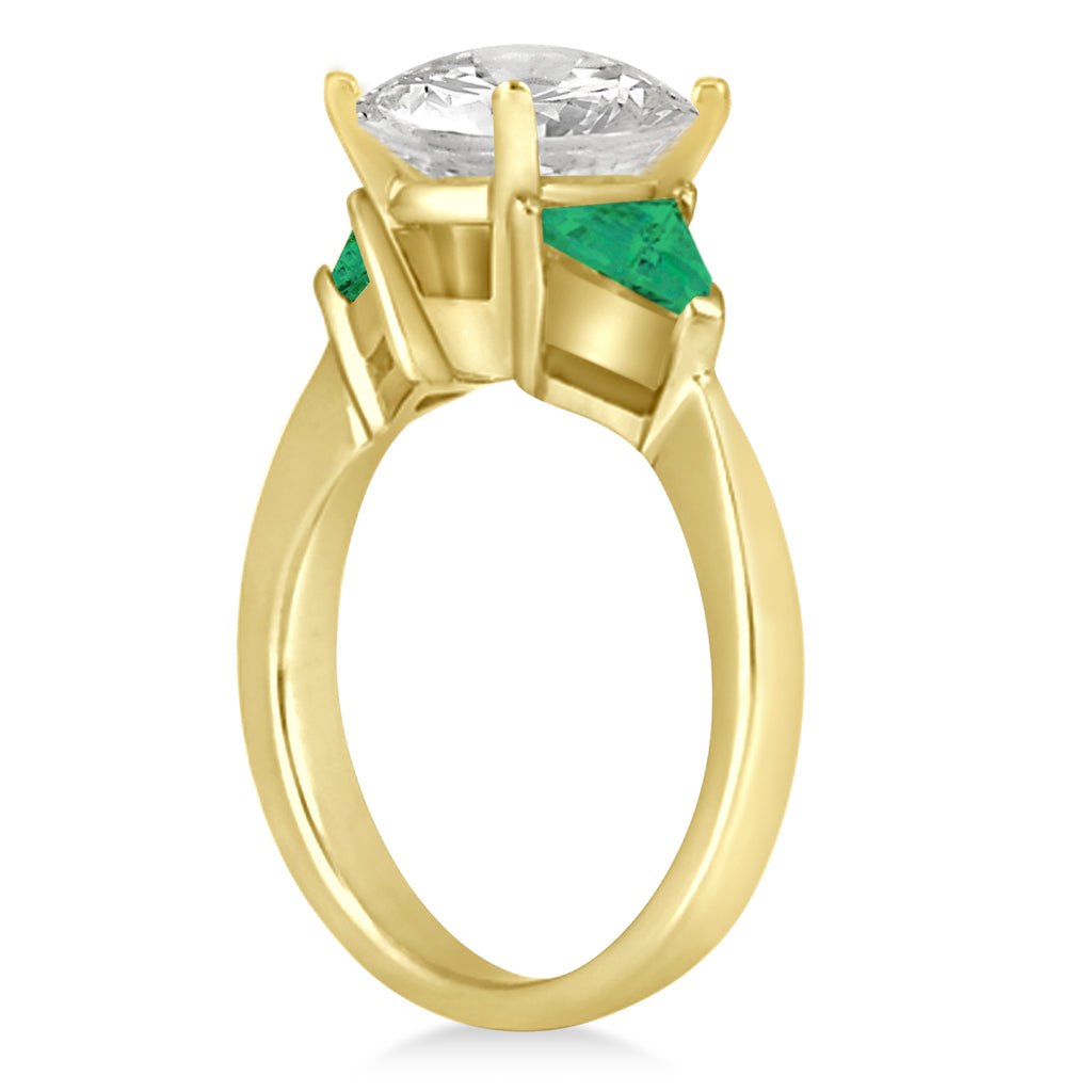 Emerald Three Stone Trilliant Engagement Ring 14k Yellow Gold (0.70ct)
