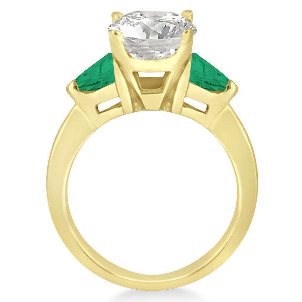 Emerald Three Stone Trilliant Engagement Ring 14k Yellow Gold (0.70ct)