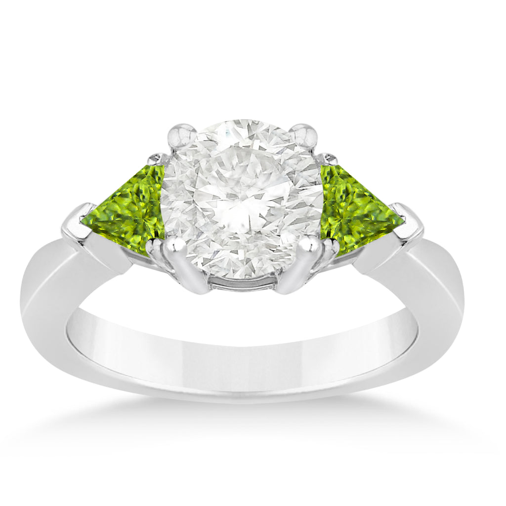 Peridot Three Stone Trilliant Engagement Ring 14k White Gold (0.70ct)