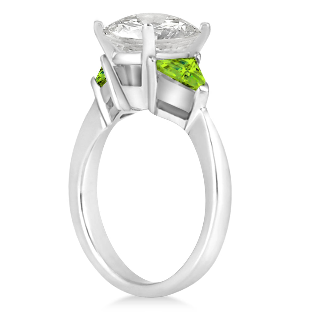 Peridot Three Stone Trilliant Engagement Ring 14k White Gold (0.70ct)