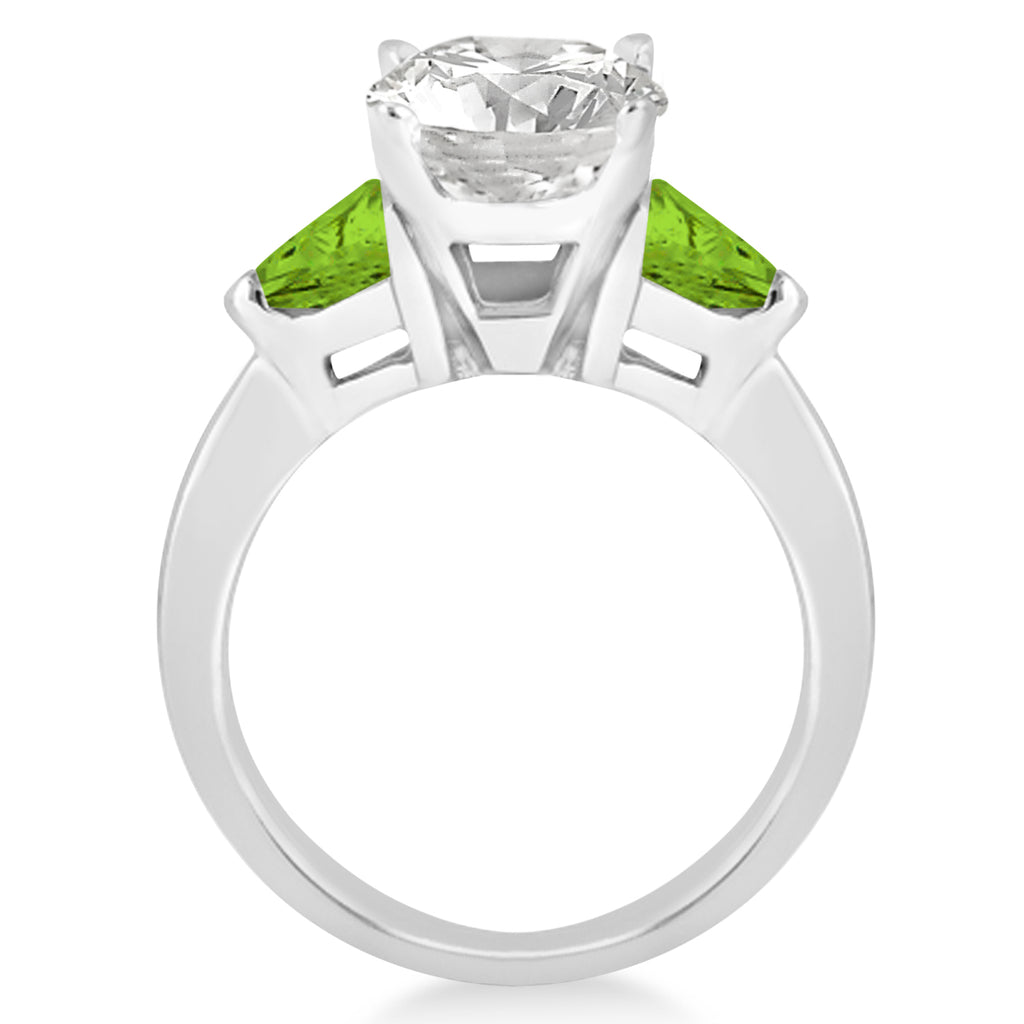 Peridot Three Stone Trilliant Engagement Ring 14k White Gold (0.70ct)