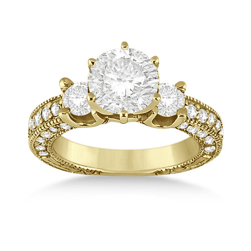 Vintage Three-Stone Lab Diamond Engagement Ring 14k Yellow Gold (1.00ct)