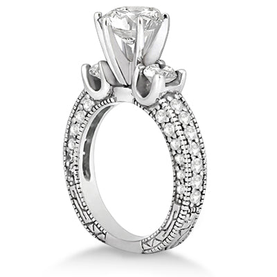 Vintage Three-Stone Diamond Engagement Ring 18k White Gold (1.00ct)