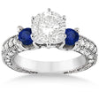 Blue Sapphire & Diamond 3-Stone Engagement Ring 14k White Gold 1.06ct