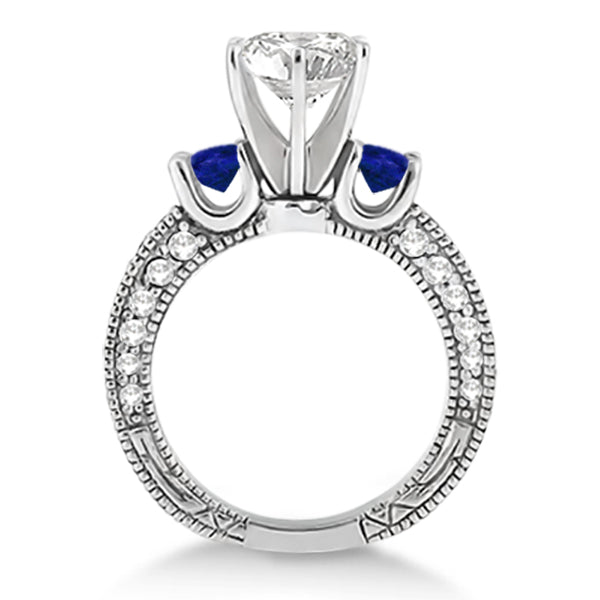 Blue Sapphire & Diamond 3-Stone Engagement Ring 14k White Gold 1.06ct
