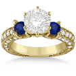 Lab Blue Sapphire & Lab Diamond 3-Stone Engagement Ring 14k Yellow Gold 1.06ct
