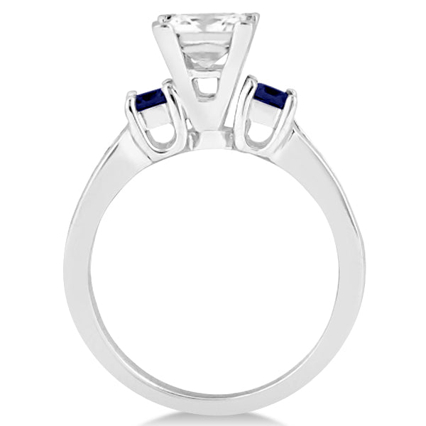 Blue Sapphire Three Stone Engagement Ring in 14k White Gold (0.62ct)