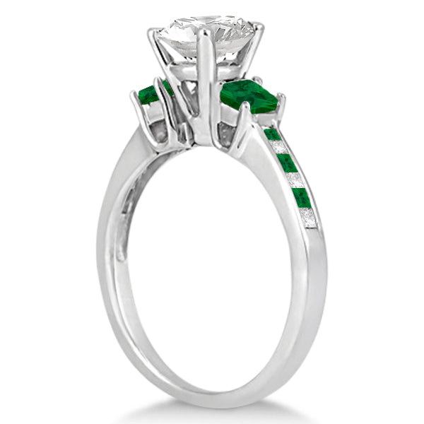 Princess Cut Diamond & Emerald Engagement Ring 14k White Gold (0.68ct)