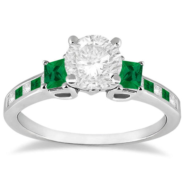 Princess Cut Diamond & Emerald Engagement Ring 18k White Gold (0.68ct)