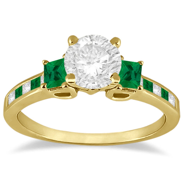 Princess Cut Diamond & Emerald Engagement Ring 18k Yellow Gold (0.68ct)