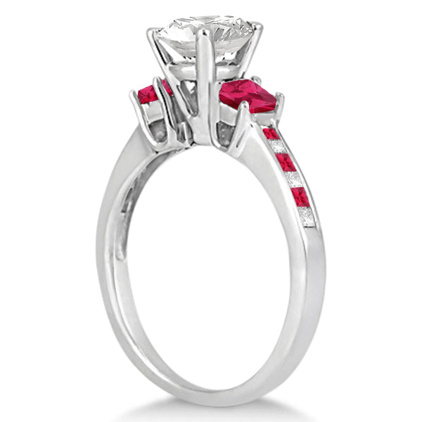Princess Cut Diamond & Ruby Engagement Ring 14k White Gold (0.68ct)