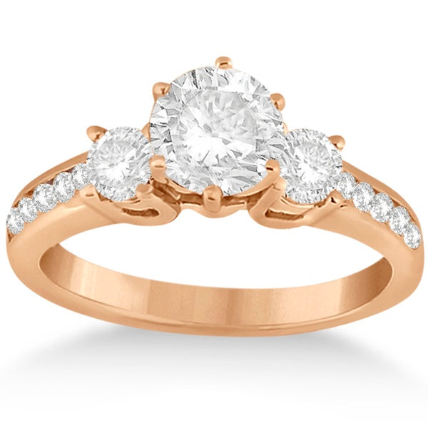 Three-Stone Diamond Engagement Ring with Sidestones in 14k Rose Gold (0.45 ctw)