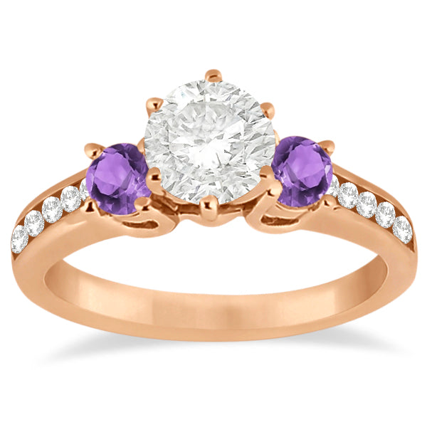 Three-Stone Amethyst & Diamond Engagement Ring 14k Rose Gold (0.45ct)