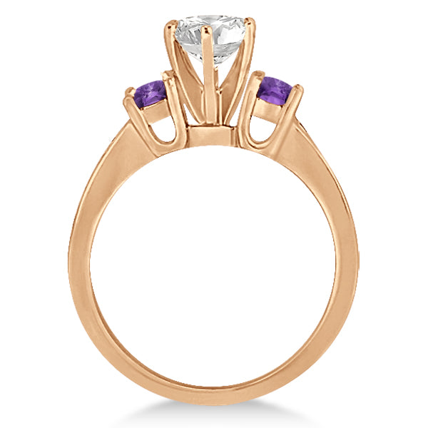 Three-Stone Amethyst & Diamond Engagement Ring 14k Rose Gold (0.45ct)