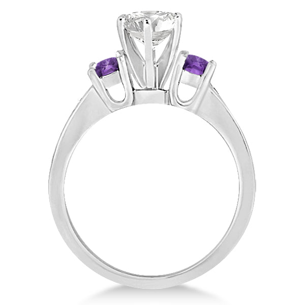 Three-Stone Amethyst & Diamond Engagement Ring 18k White Gold (0.45ct)