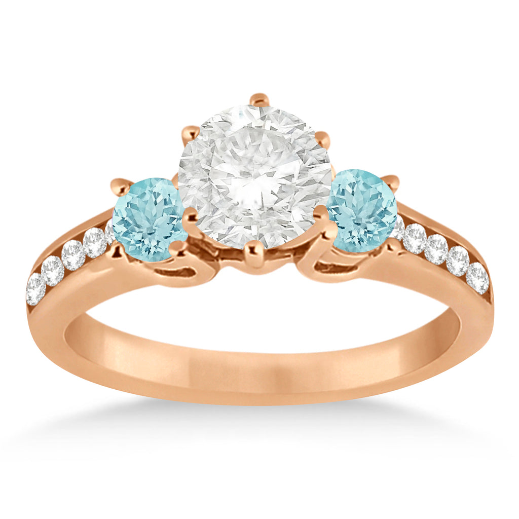 Three-Stone Aquamarine & Diamond Engagement Ring 14k Y. Gold (0.45ct)